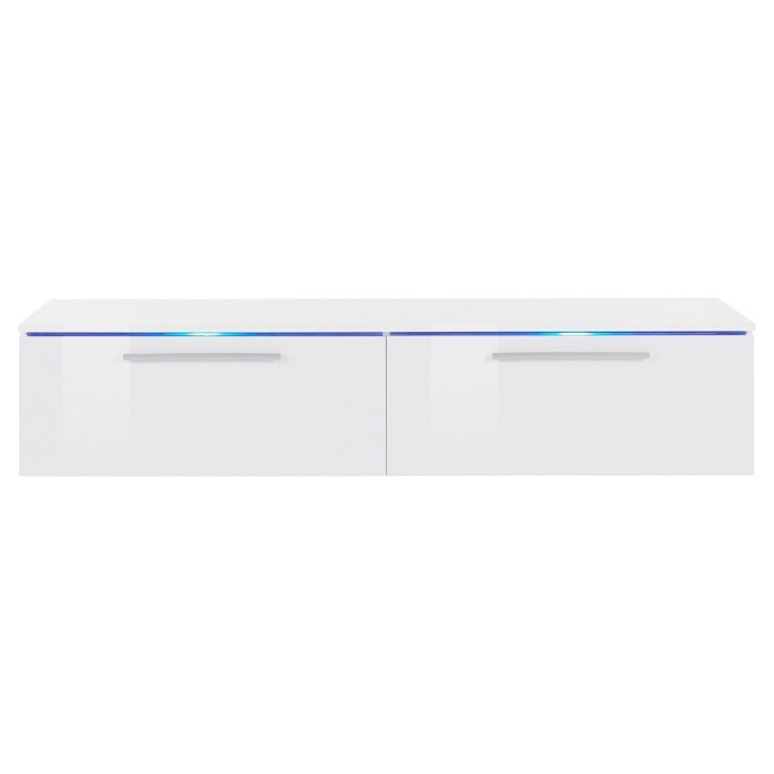 Meuble TV 160cm Collection RIO. 1 porte abattante, coloris blanc brillant. Style design