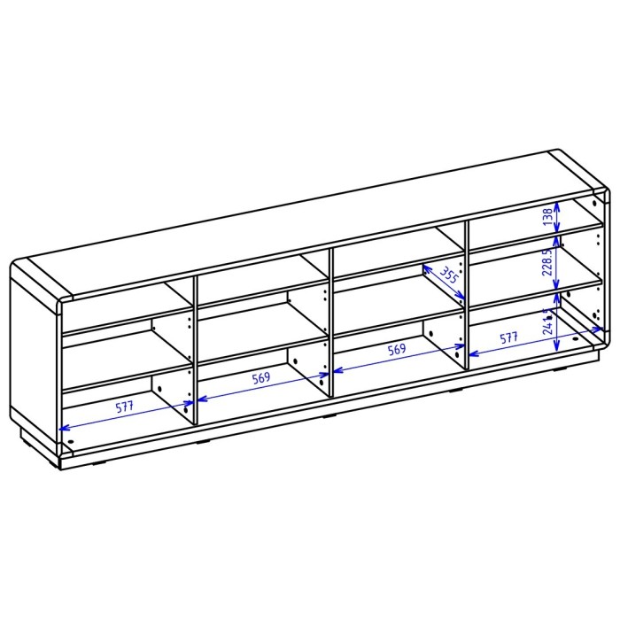 Buffet XL 240cm collection VILLA. Couleur chêne et noir. 4 portes et 4 niches