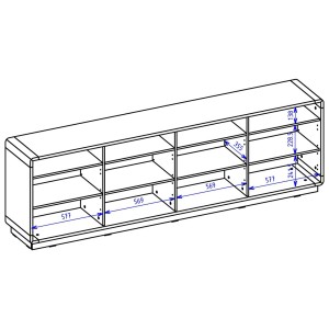 Buffet XL 240cm collection VILLA. Couleur chêne et noir. 4 portes et 4 niches
