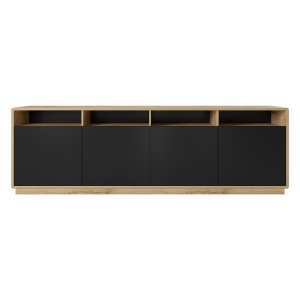 Buffet XL 240cm collection VILLA. Couleur chêne et noir. 4 portes et 4 niches