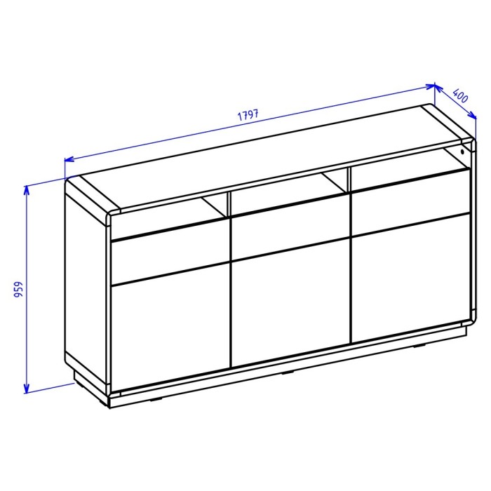 Buffet 180cm collection VILLA. Couleur chêne et noir