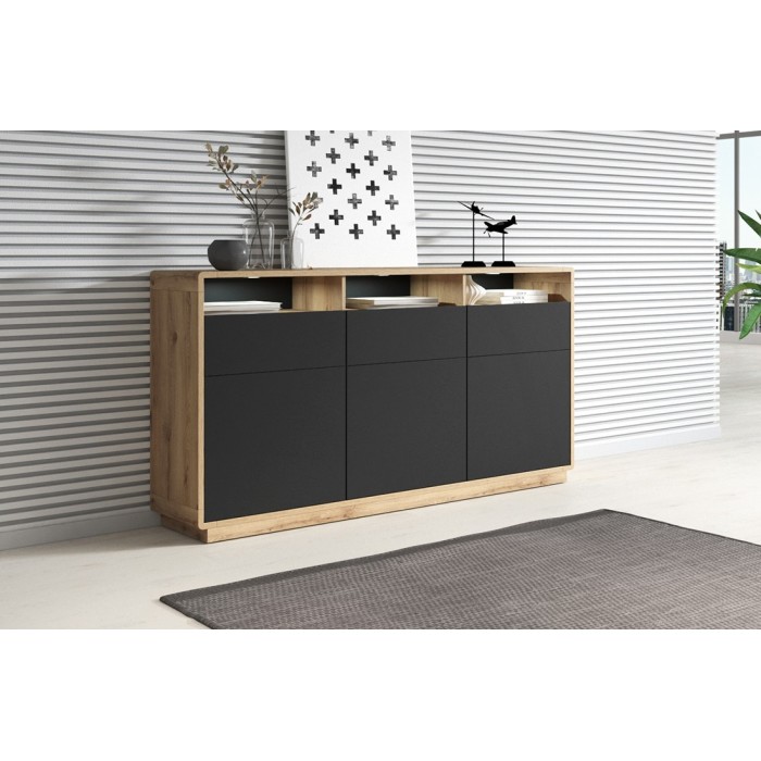 Buffet 180cm collection VILLA. Couleur chêne et noir