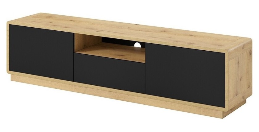 Meuble TV 180cm collection VILLA. Couleur chêne et noir mat