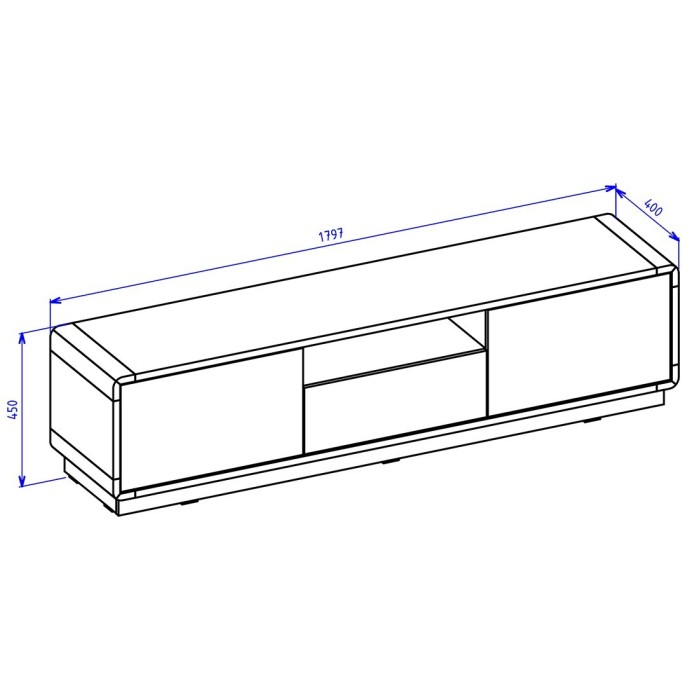 Meuble TV 180cm collection VILLA. Couleur chêne et noir mat