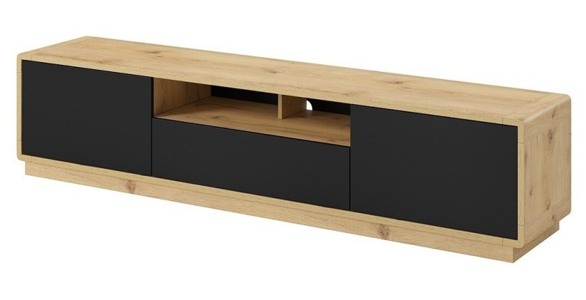 Meuble TV 200cm collection VILLA. Couleur chêne et noir mat