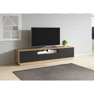 Meuble TV 200cm collection VILLA. Couleur chêne et noir mat