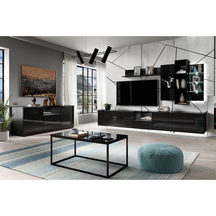 Étagère verticale collection ZANTE. Coloris noir brillant pailleté.