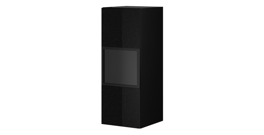 Vitrine suspendue, 1 porte vitrée collection ZANTE. Coloris noir brillant pailleté