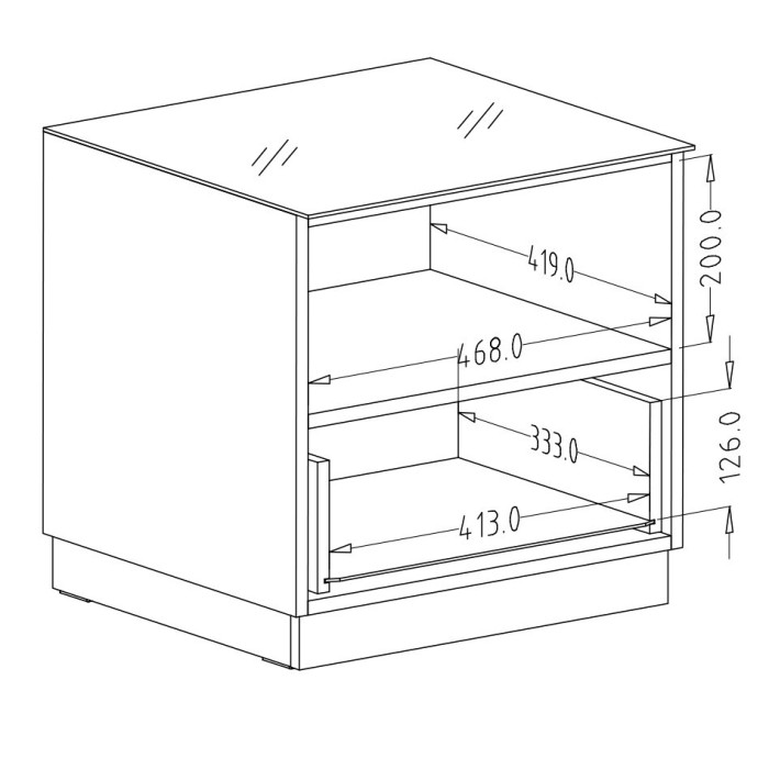 Petit Meuble TV ou meuble d'appoint 50cm collection ZANTE avec 1 tiroir et une niche. Couleur noir brillant pailleté