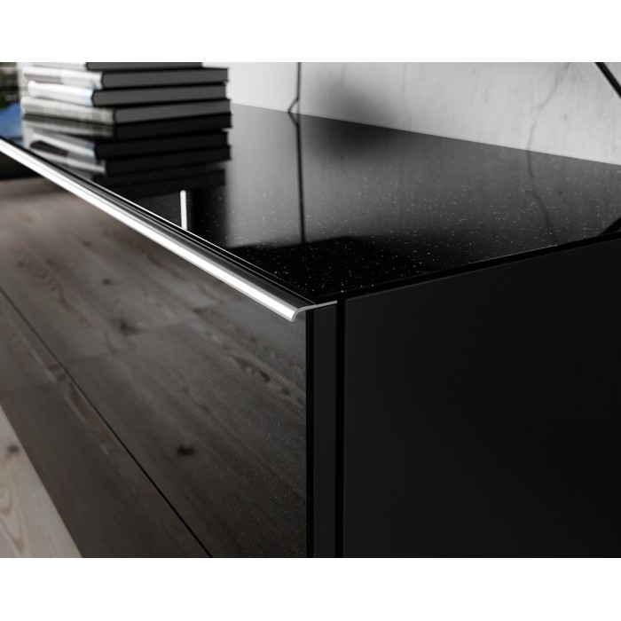 Meuble TV 180cm collection ZANTE avec 2 portes et 1 tiroir. Couleur noir brillant pailleté