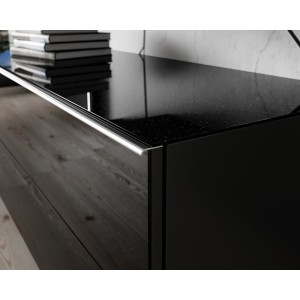 Meuble TV 180cm collection ZANTE avec 2 portes et 1 tiroir. Couleur noir brillant pailleté