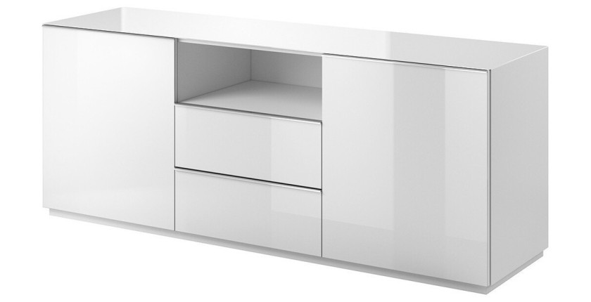 Buffet 180cm 2 portes et 2 tiroirs collection ZANTE. Coloris blanc brillant.