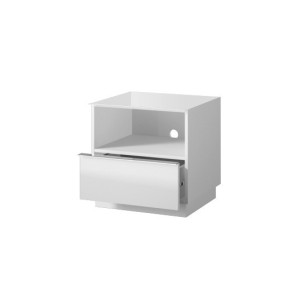 Petit Meuble TV ou meuble d'appoint 50cm collection ZANTE avec 1 tiroir et une niche. Couleur blanc brillant