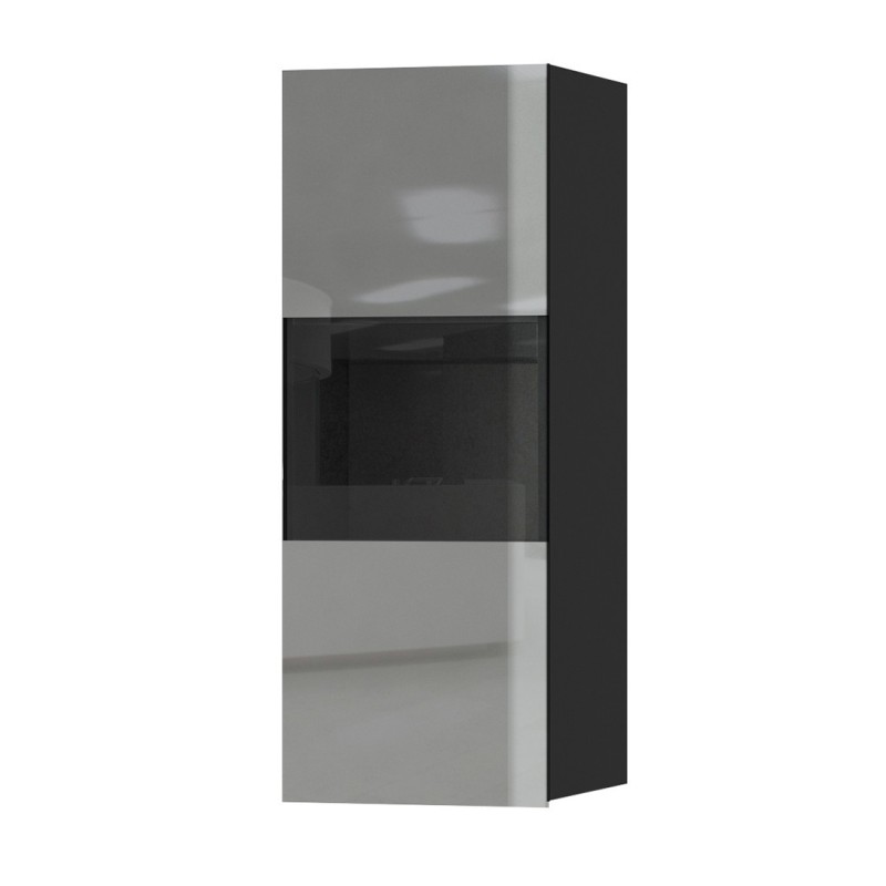 Vitrine suspendue, 1 porte vitrée collection ZANTE. Coloris noir et gris brillant
