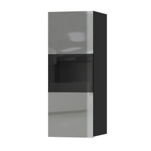 Vitrine suspendue, 1 porte vitrée collection ZANTE. Coloris noir et gris brillant