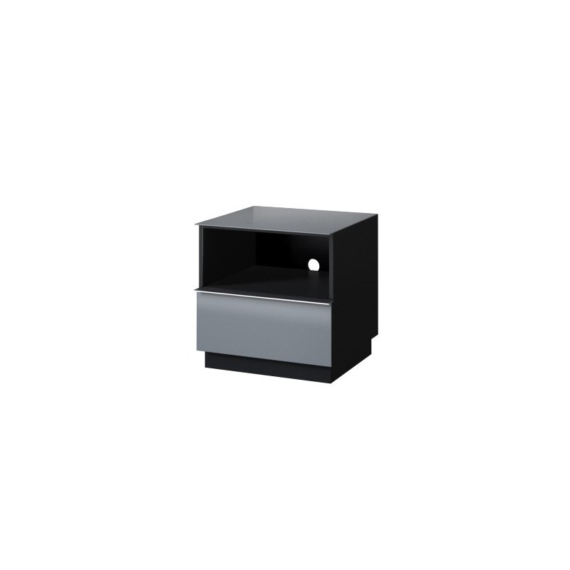 Petit Meuble TV ou meuble d'appoint 50cm collection ZANTE avec 1 tiroir et une niche. Couleur noir et gris brillant
