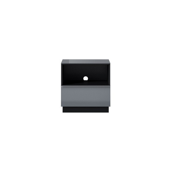 Petit Meuble TV ou meuble d'appoint 50cm collection ZANTE avec 1 tiroir et une niche. Couleur noir et gris brillant