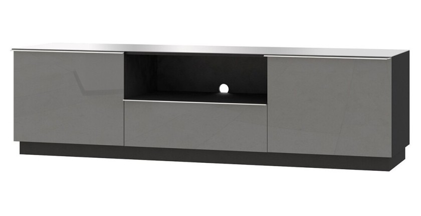 Meuble TV 180cm collection ZANTE avec 2 portes et 1 tiroir. Couleur noir et gris brillant