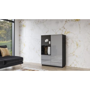 Buffet haut collection ZANTE. Coloris noir et gris brillant