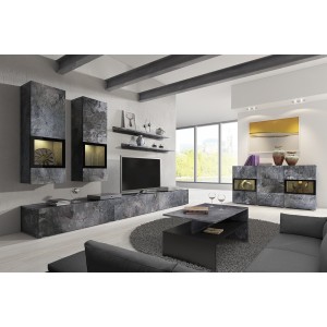 Ensemble meubles de salon design collection RAMOS. Coloris gris effet ardoise.