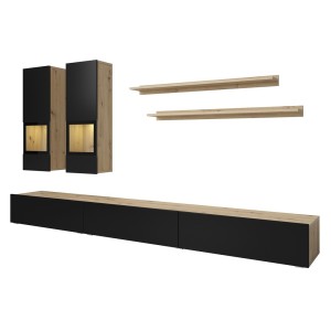 Ensemble meubles de salon collection RAMOS. Coloris chêne et noir super mat.