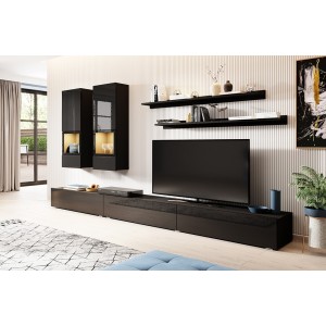 Ensemble meubles de salon collection RAMOS. Coloris noir brillant.