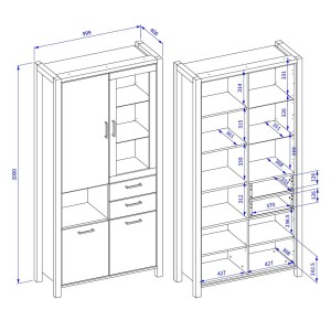 Vitrine haute XL collection BOWIE. Couleur chêne et noir