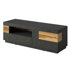 Meuble TV 160cm collection KILES. Coloris gris anthracite et chêne. Style design