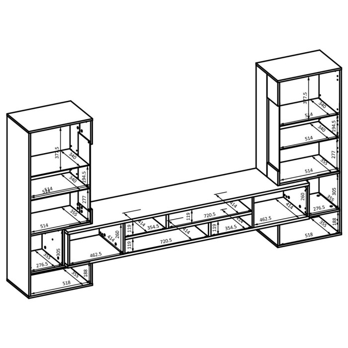 Ensemble de 3 meubles de salon collection KOBEE. Couleur noir et chêne