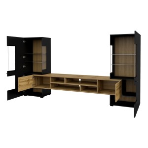 Ensemble de 3 meubles de salon collection KOBEE. Couleur noir et chêne