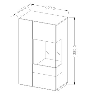 Buffet haut collection KILES deux portes. Coloris gris anthracite et chêne. Porte vitrée à droite