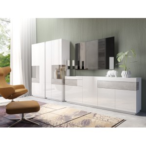 Vitrine, bibliothèque, vaisselier KILES coloris blanc et gris. Modèle vitrine droite.