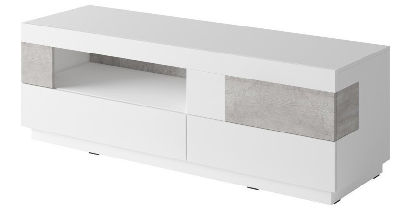 Meuble TV 160cm collection KILES. Coloris blanc et gris. Style design