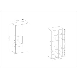 Vitrine, bibliothèque, vaisselier KILES coloris blanc et chêne. Modèle vitrine droite.