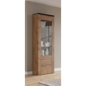 Vitrine haute design 1 porte collection SANTIAGO. Coloris chêne et noir effet bois