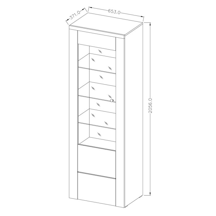 Vitrine haute design 1 porte collection SANTIAGO. Coloris blanc effet bois et chêne