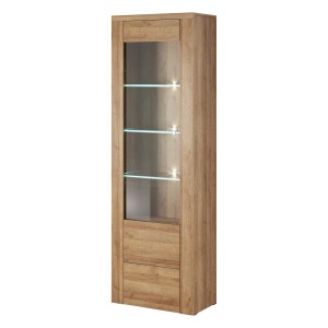 Vitrine haute design 1 porte, collection SANTIAGO. Coloris chêne