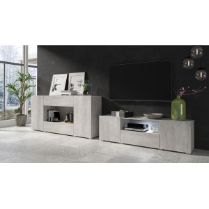 Buffet XL design 180cm pour salon couleur gris aspect béton collection PAROS