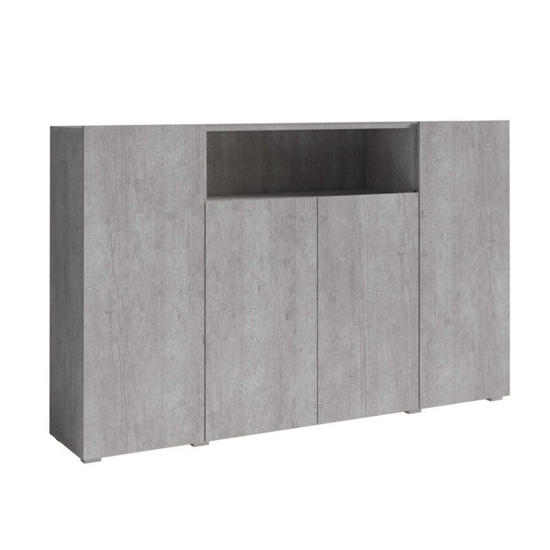 Buffet haut XL avec 4 portes et 1 niche, couleur gris aspect béton collection PAROS