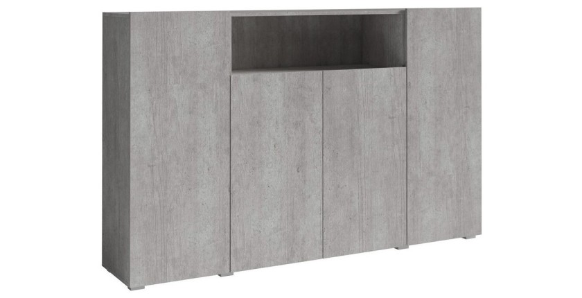 Buffet haut XL avec 4 portes et 1 niche, couleur gris aspect béton collection PAROS