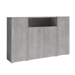 Buffet haut XL avec 4 portes et 1 niche, couleur gris aspect béton collection PAROS