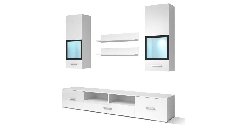 Composition de 5 meubles design pour salon couleur blanc et noir collection CONNOR