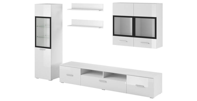 Composition de 6 meubles design pour salon couleur blanc et noir collection CONNOR