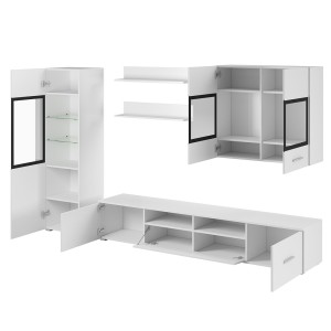 Composition de 6 meubles design pour salon couleur blanc et noir collection CONNOR