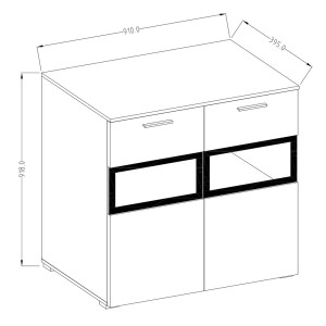 Buffet 90cm pour salon avec 2 portes vitrées couleur blanc brillant collection CONNOR