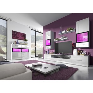 Buffet 90cm pour salon avec 2 portes vitrées couleur blanc brillant collection CONNOR