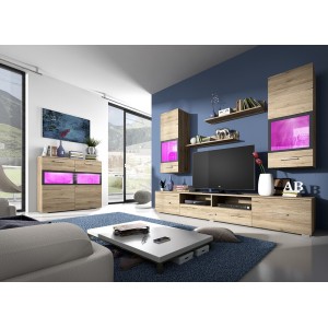 Composition de 5 meubles design pour salon couleur chêne et gris anthracite collection CONNOR