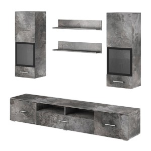 Composition de 5 meubles design pour salon effet ardoise collection CONNOR