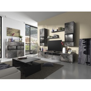 Composition de 5 meubles design pour salon effet ardoise collection CONNOR