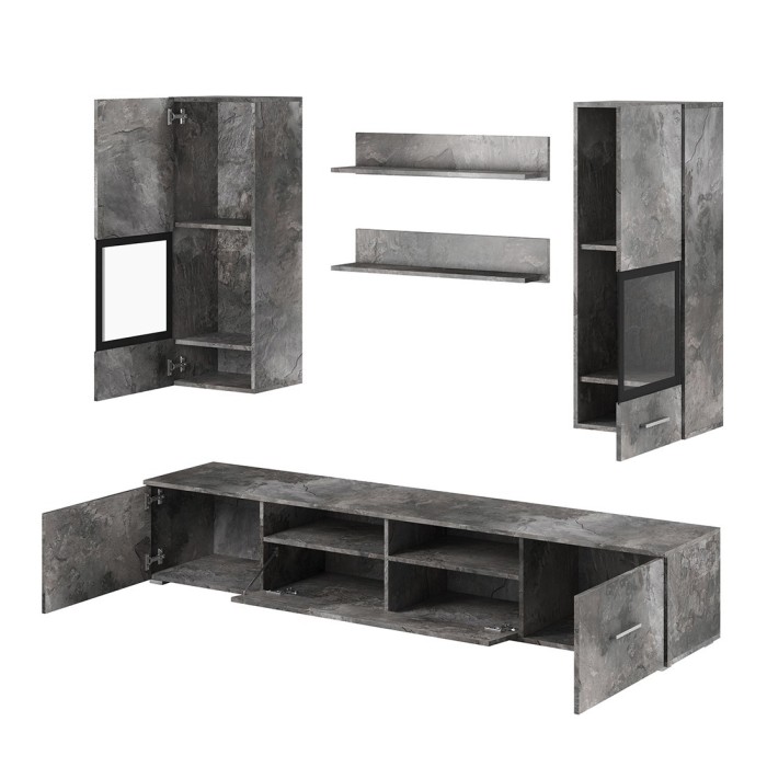 Composition de 5 meubles design pour salon effet ardoise collection CONNOR